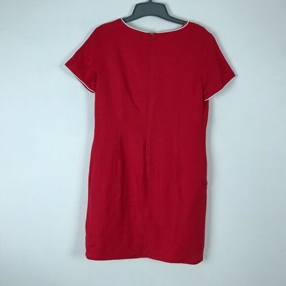 Vintage 1990s Adolfo Studio Dress Size 10P Red Short Sleeve Sheath Linen Blend - Picture 7 of 7
